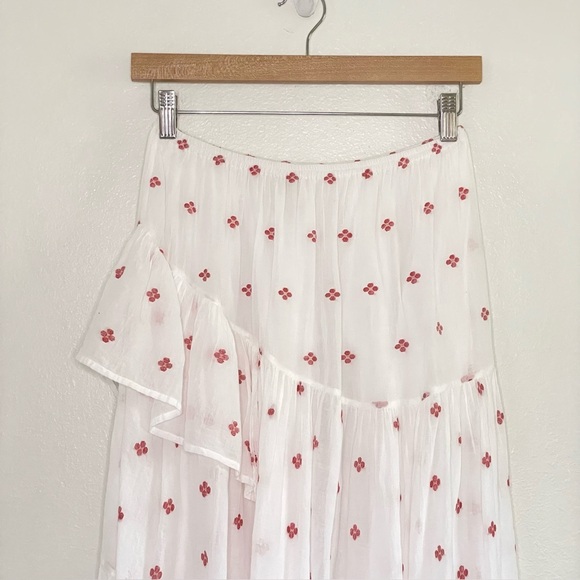 Anaak Delá Embroidered Asymmetrical Ruffle Midi Skirt Rouge Blanc Jamdani 0 XS - Picture 5 of 16